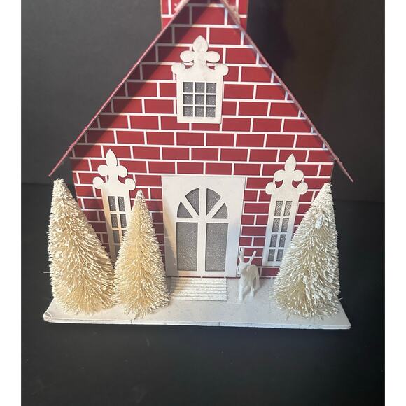 Large 15" Ebenezer & Co. Lighted Church Christmas Paper House Red Brick Deer - Picture 7 of 8